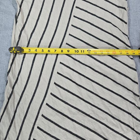 Tahari Wom LG Asymmetrical Striped Linen Blend Short Sleeve Dress Tan Black EUC - Picture 4 of 11